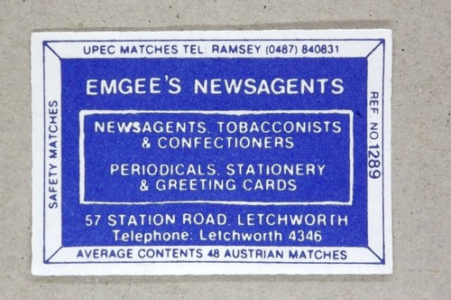 Matchbox label upec emgee - matchbox,